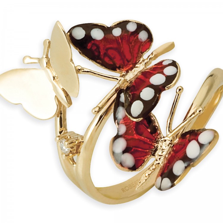 Кольцо Roberto Bravo Monarch Butterfly с эмалью и бриллиантом